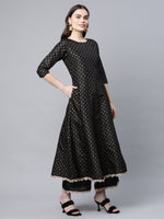 Thumbnail for Ahalyaa Women Black Poly Silk Gold Printed Anarkali Kurta Palazzo Set With Dupatta - Distacart