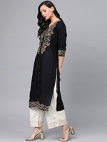 Thumbnail for Anubhutee Black & Off-White Embroidered Kurta with Palazzos - Distacart