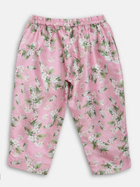 Thumbnail for Ahalyaa Pink Poly Silk Solid Kids Kurta with Printed Pant Set For Girls - Distacart