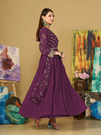Thumbnail for Jyoti Fashion Women's Purple Georgette Embroidered Anarkali Kurta Pant Set With Dupatta