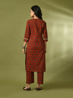 Thumbnail for Myshka Women's Rust Printed Cotton Straight Party Kurta Set - Distacart