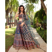 Thumbnail for Aastha Fashion Women's Teal Blue chinnon sequence With Thread And Jari Embroidery Work Lehenga Choli