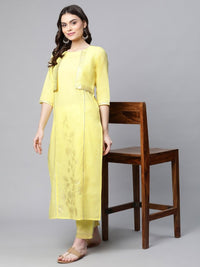 Thumbnail for Ahalyaa Women Yellow Pure Cotton Printed Floral Kurta With Trousers - Distacart