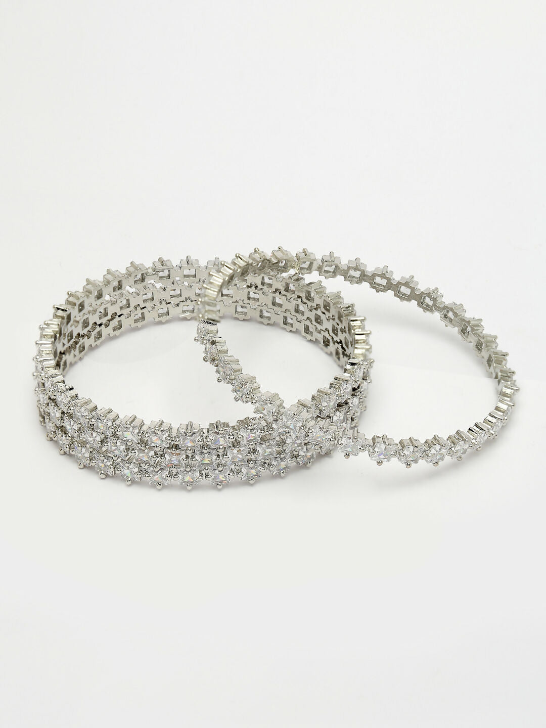 NVR Women's Set of 4 Silver-Plated CZ Stone-Studded Handcrafted Bangles