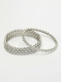 Thumbnail for NVR Women's Set of 4 Silver-Plated CZ Stone-Studded Handcrafted Bangles