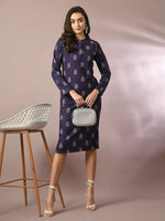 Thumbnail for Myshka Women's Navy Blue Printed Round Neck Party Top With Skirt Co-ord set - Distacart