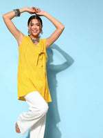 Thumbnail for Ahalyaa Women Mustard Cotton Fluid Tie-Up Tunic - Distacart