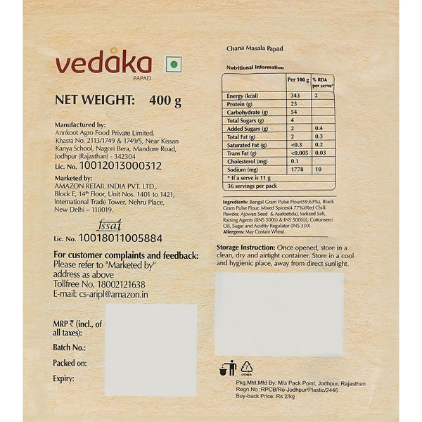 Vedaka Chana Masala Papad - Distacart