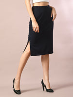 Thumbnail for Myshka Women's Blue Solid Knee Length Party Embellished Skirts - Distacart