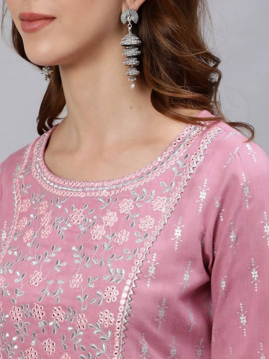 Anubhutee Mauve Ethnic Motifs Yoke Design Regular Mirror Work Kurta with Trousers - Distacart