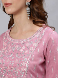 Thumbnail for Anubhutee Mauve Ethnic Motifs Yoke Design Regular Mirror Work Kurta with Trousers - Distacart