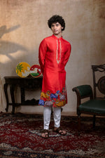 Thumbnail for Falling Raw Silk Red Padma Gopala By Hilo Design