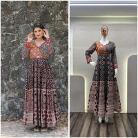 Thumbnail for Preksha Creation Exclusive For Navratri Wear Rayon Printed With Mirror Work Gown - Black