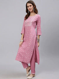 Thumbnail for Anubhutee Mauve Ethnic Motifs Yoke Design Regular Mirror Work Kurta with Trousers - Distacart