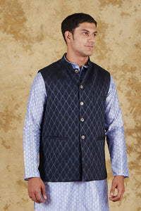 Thumbnail for Bluesaanchi Men's Jacquard Prussian Blue Waistcoat