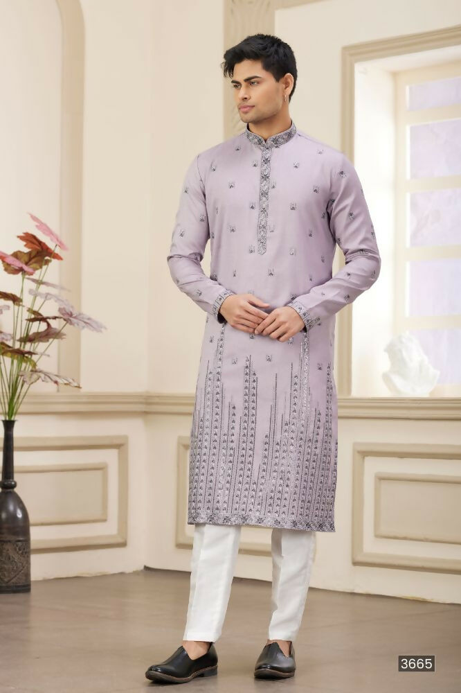 Raivat Ethnic Art Silk Thread Work Kurta Pajama In Purple Colour
