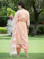 Thumbnail for Juniper Orange Ethnic Motif Printed Georgette Kurta Pants & Dupatta Set With Tassels & Lace - Distacart