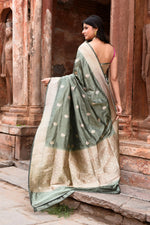 Thumbnail for Joban Fashion Dusty Olive Banarasi Katan Pure Handloom Silk Saree