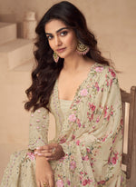 Thumbnail for Vegaa Fashion Cream Chinon Silk Embroidered Palazzo Suit