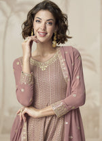 Thumbnail for Vegaa Fashion Peach Georgette Embroidered Designer Palazzo Suit