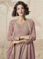 Thumbnail for Vegaa Fashion Peach Georgette Embroidered Designer Palazzo Suit