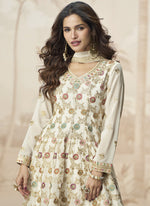 Thumbnail for Vegaa Fashion Off White Georgette Embroidered Designer Palazzo Suit