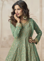 Thumbnail for Vegaa Fashion Pista Green Georgette Embroidered Designer Palazzo Suit