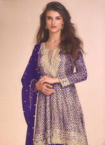 Thumbnail for Vegaa Fashion Violet Georgette Embroidered Palazzo Suit