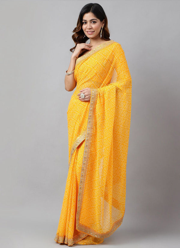 Vegaa Fashion Yellow Soft Georgette Bandhani Saree