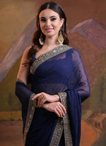 Thumbnail for Vegaa Fashion Blue Heavy Georgette Sequence Work Saree