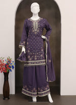 Thumbnail for Vegaa Fashion Violet Vichitra Silk Embroidered Palazzo Suit