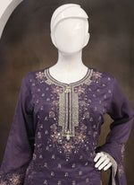 Thumbnail for Vegaa Fashion Violet Vichitra Silk Embroidered Palazzo Suit