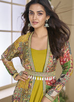 Thumbnail for Vegaa Fashion Mustard Georgette Embroidered Gown With Silk Sturg