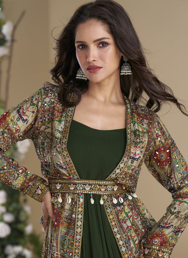 Vegaa Fashion Green Georgette Embroidered Gown With Silk Sturg