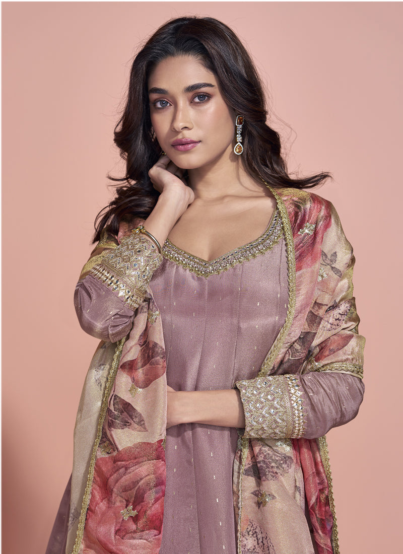 Vegaa Fashion Onion Pink Viscose Jacquard Silk Embroidered Anarkali Suit