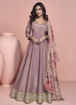 Thumbnail for Vegaa Fashion Onion Pink Viscose Jacquard Silk Embroidered Anarkali Suit
