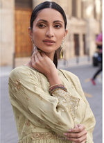 Thumbnail for Vegaa Fashion Off White Silk Embroidered Palazzo Suit