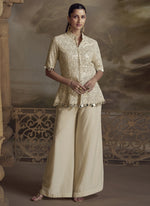 Thumbnail for Vegaa Fashion Cream Georgette Embroidered Palazzo Suit