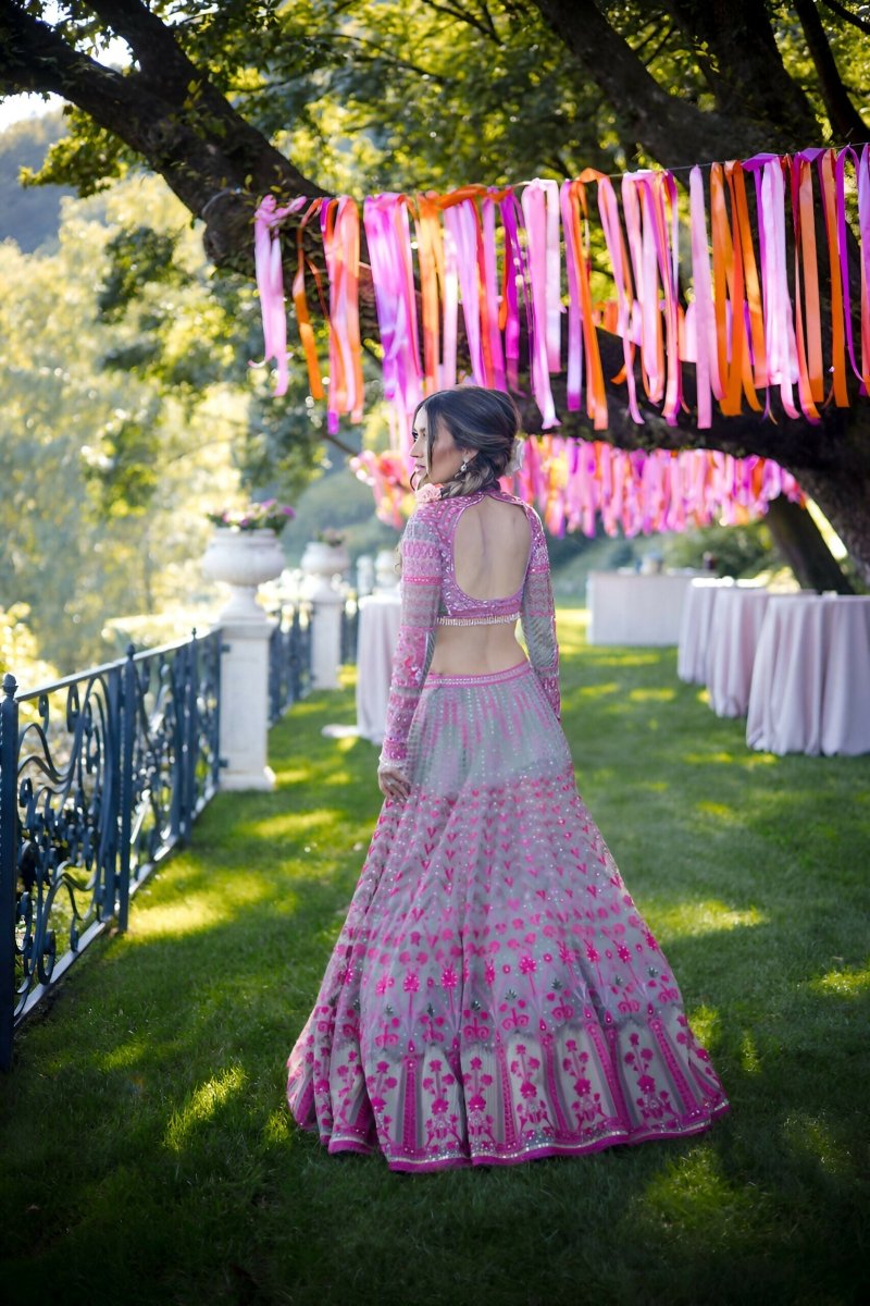 Aastha Fashion Women's Pink faux Georgette sequence With Thread And Jari Embroidery Work Lehenga Choli