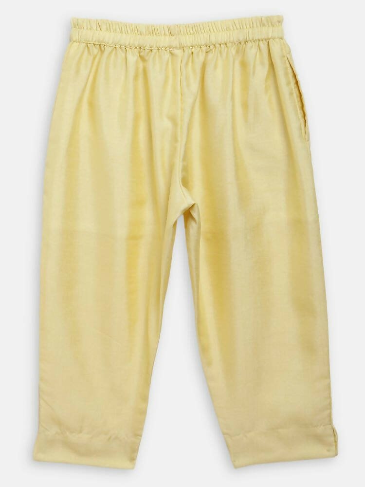 Ahalyaa Yellow Poly Silk Kids Kurta Pant With Dupatta For Girls - Distacart