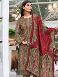 Thumbnail for Aastha Fashion Women's Green Velvet Digital Print with Resham Thread work Kurta with Trouser & Dupatta - Distacart