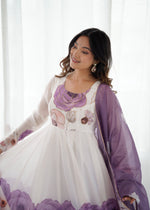 Thumbnail for Evanik Violet Soft Organza Silk With Floral Print Fully Flared Anarkali Pant With Dupatta Set
