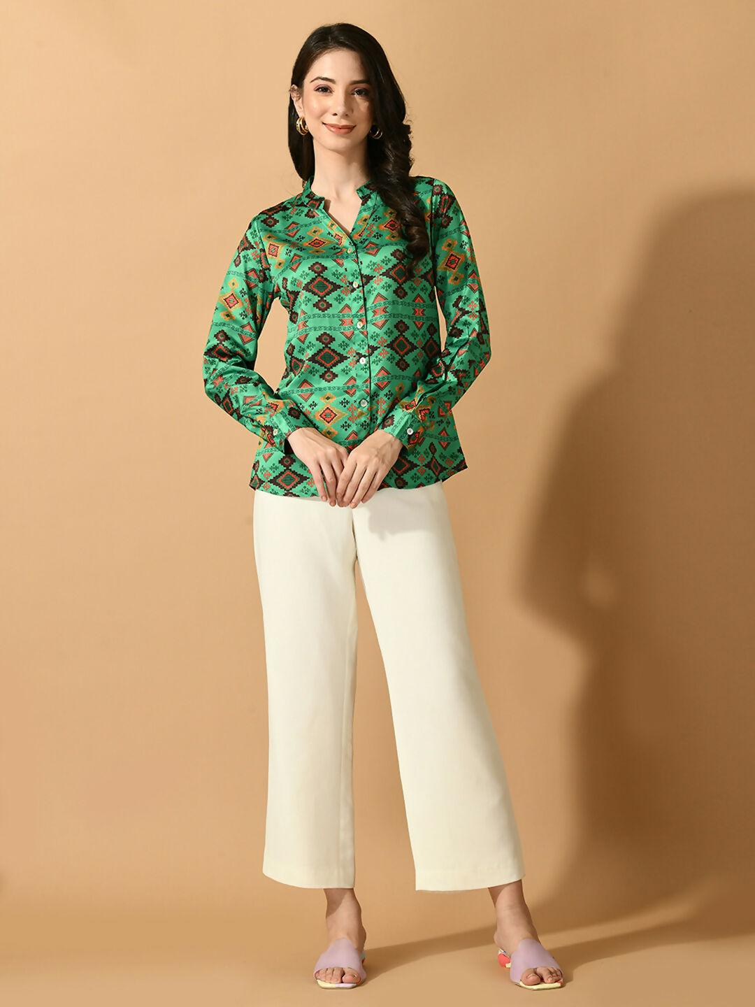 Myshka Women's Multi Satin Printed Smart Shirt - Distacart