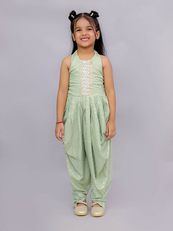 Lil Drama Fusion Fair Girls Green Dhoti Jumper