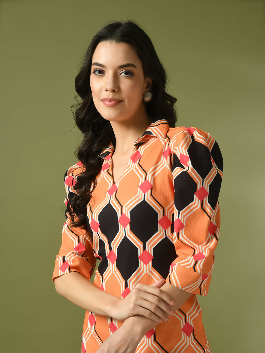 Myshka Women's Multi Printed Shirt Collar Fit and Flare Party Dress - Distacart