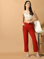 Thumbnail for Myshka Women's Red Straight Fit Party Trouser - Distacart