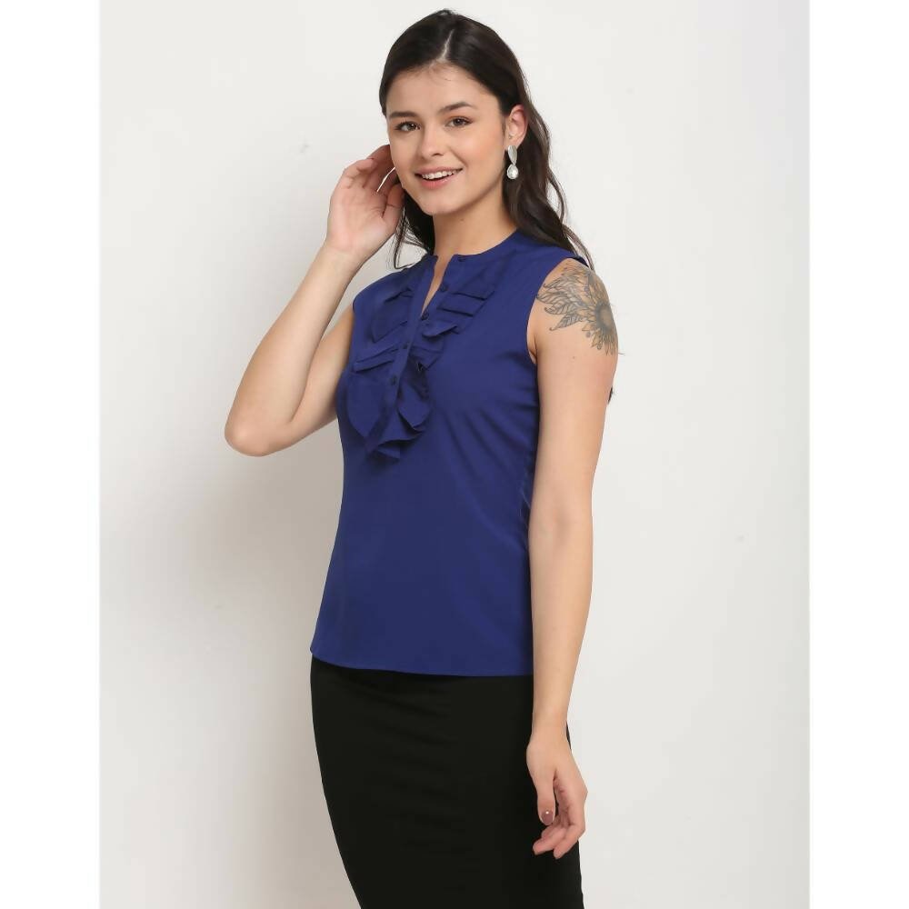 Aastha Fashion Women's Royal Blue Polyester Solid Casual Top - Distacart