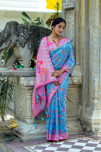 Thumbnail for Aastha Fashion Turquoise Woven Kanjivaram Silk Saree with Blouse - Distacart