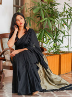 Thumbnail for Zibaa Black & Gold Mul Cotton Saree