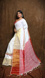Thumbnail for Exclusive Collection White Red Pure Cotton Handloom Gorgeous Saree